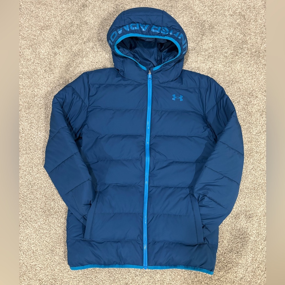 Under Armour ColdGear Kids XL Deep Blue Puffer Jacket With Hood